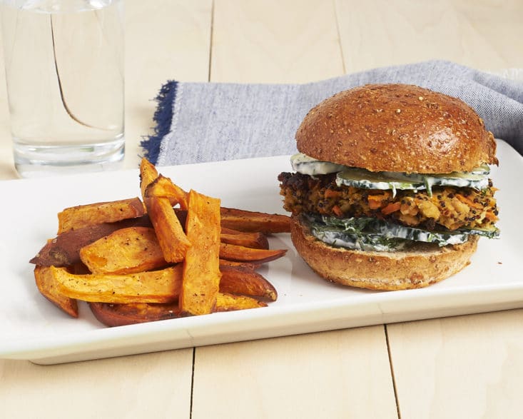 Cooked veggie burgers from our Sun Basket review