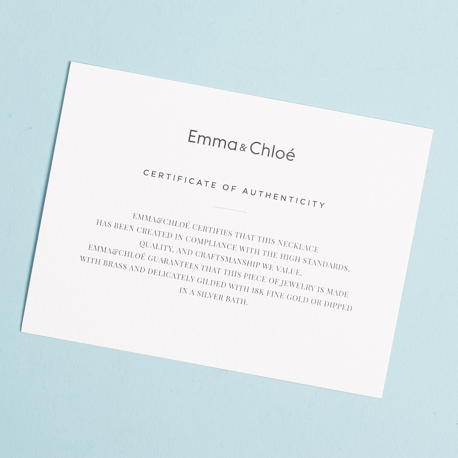 Emma & Chloe Jewelry Certificate