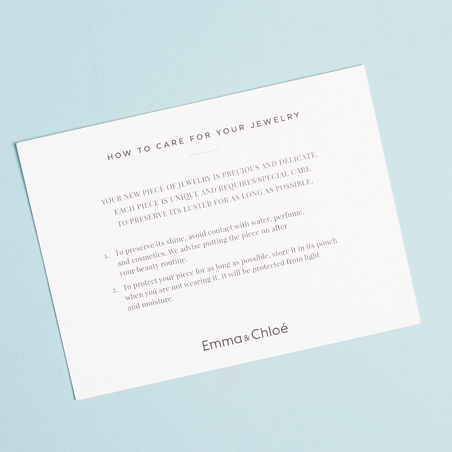 Emma & Chloe Jewelry Care Instructions