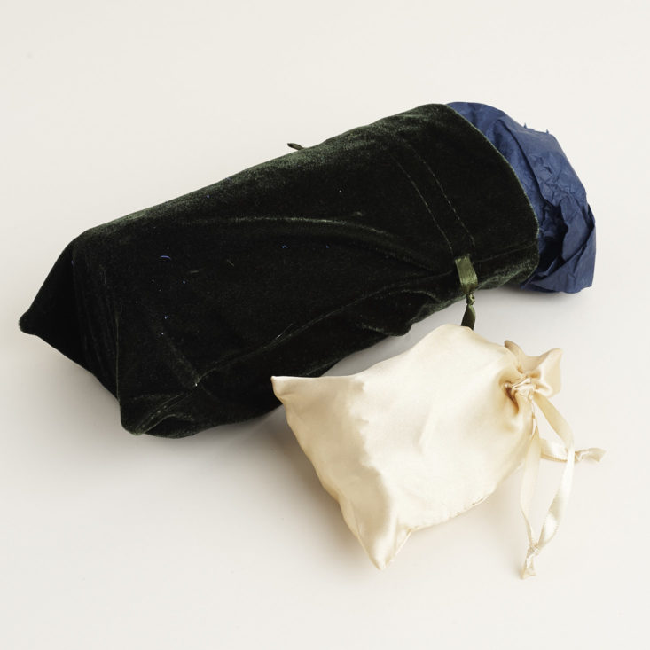 blue velvet pouch and smaller cream satin pouch