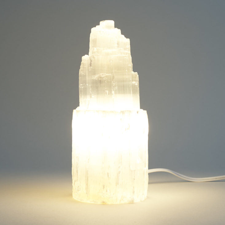 selenite crystal lamp (turned on)