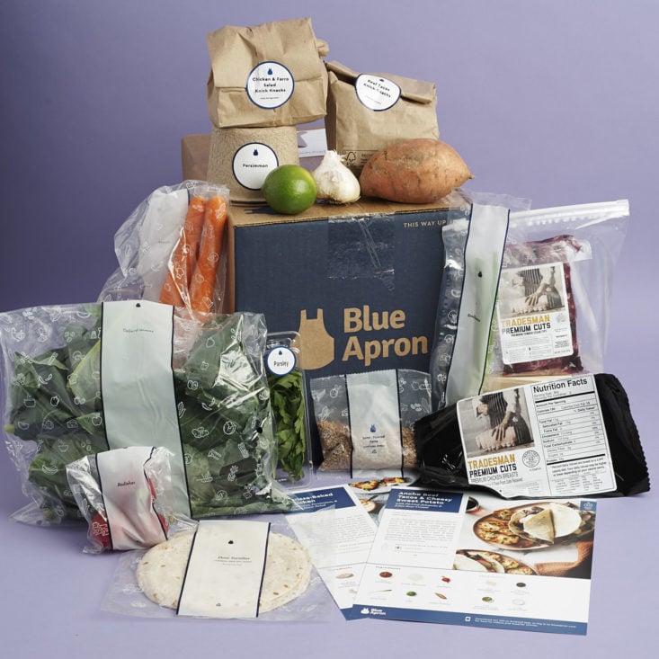 full contents of Blue Apron Box