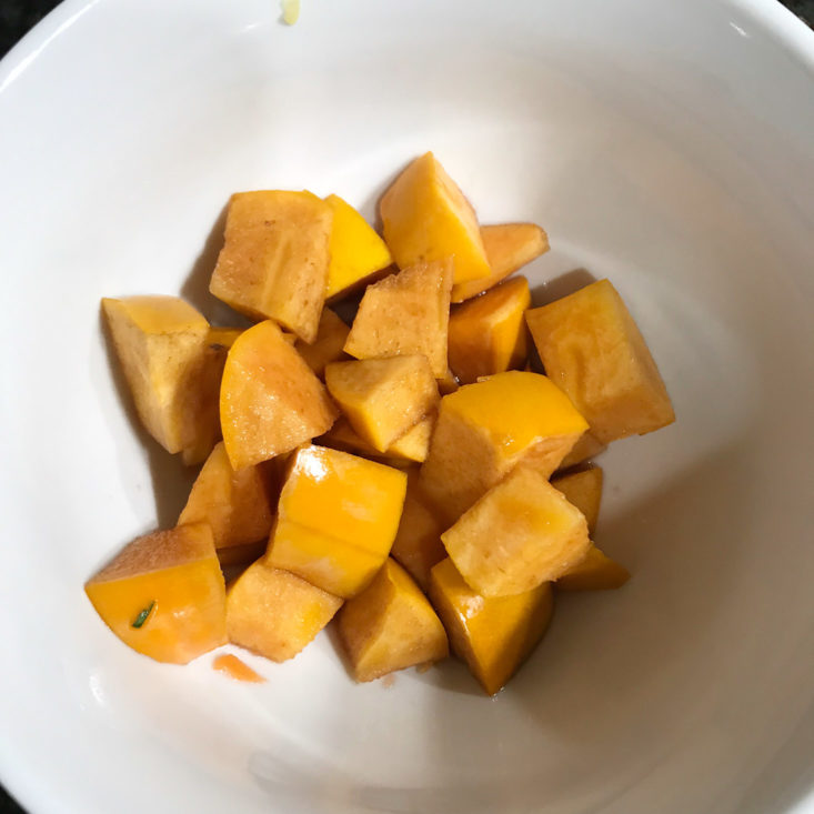 cubed persimmon in bowl