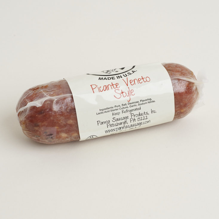 Back of Picante Veneto Style Sopressa from Parma Sausage package