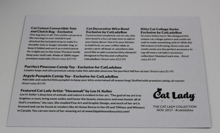 Cat Lady Box November 2017 Booklet Back