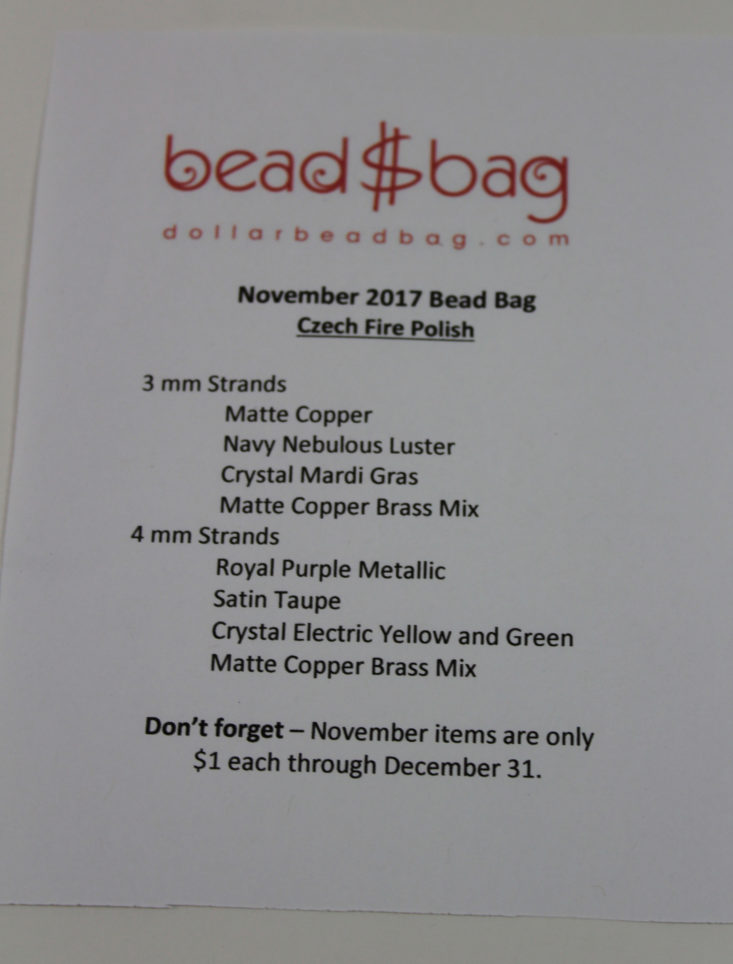 Dollar Bead Bag November 2017 Booklet