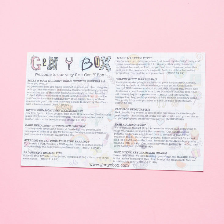 product list for the gen y box