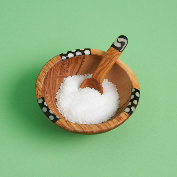 handmade wood and bone condiment bowl and spoon with salt from kenya