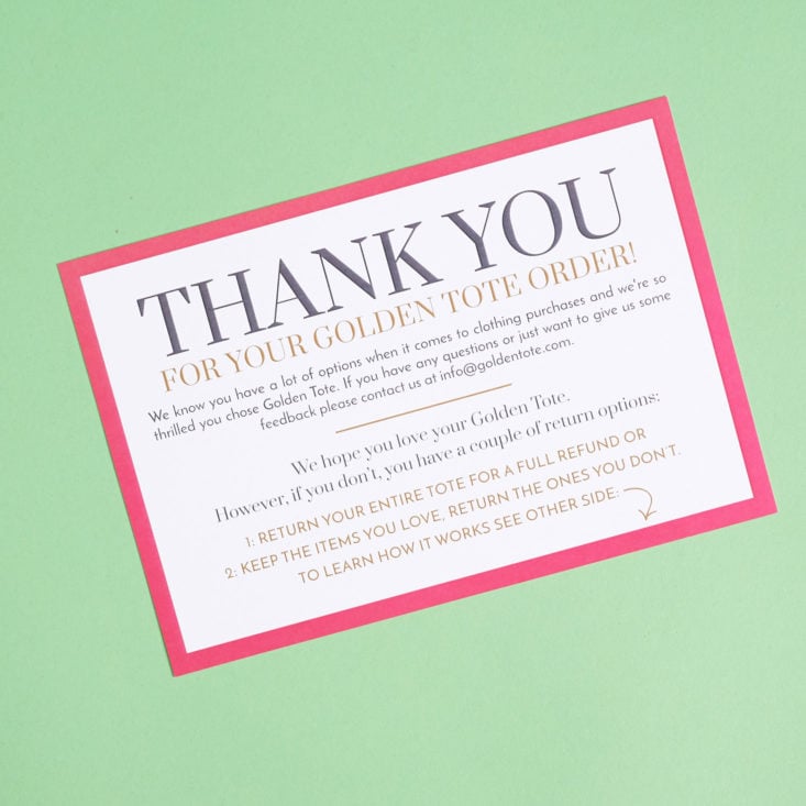 thank you note from golden tote