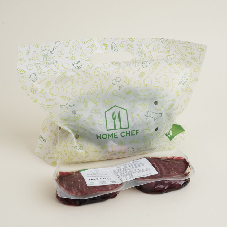bag of ingredients and meat for steak with horseradish-herb cream