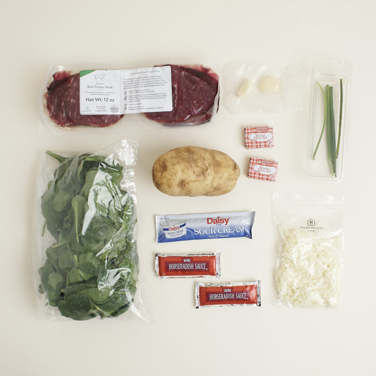 laid out ingredients for steak with horseradish-herb cream