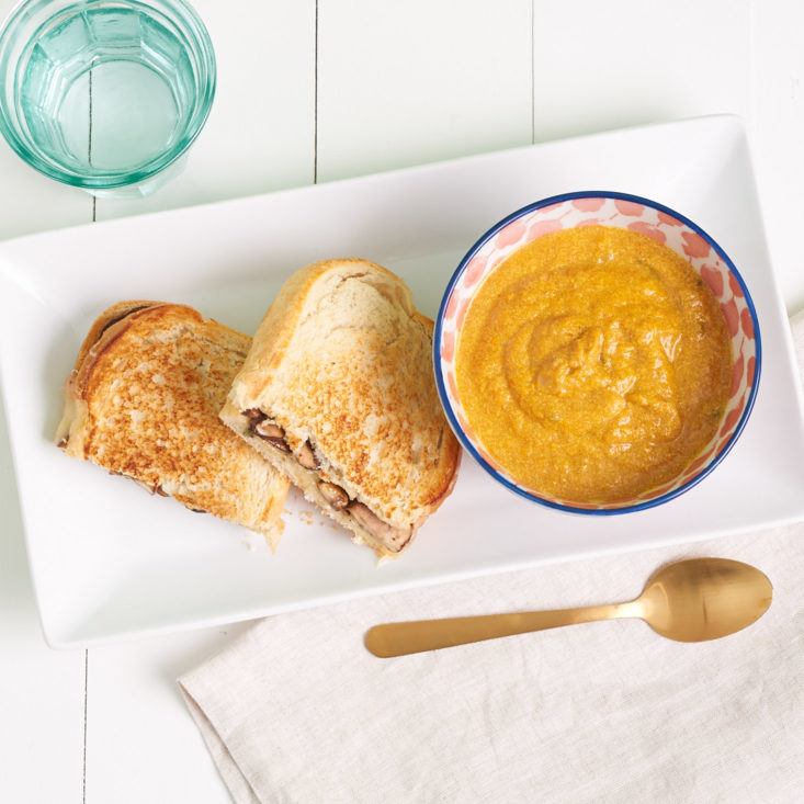 mushroom grilled cheese and pumpkin soup