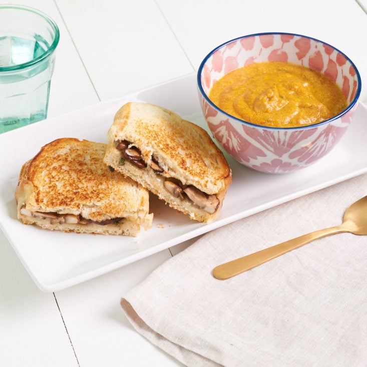 mushroom grilled cheese and pumpkin soup