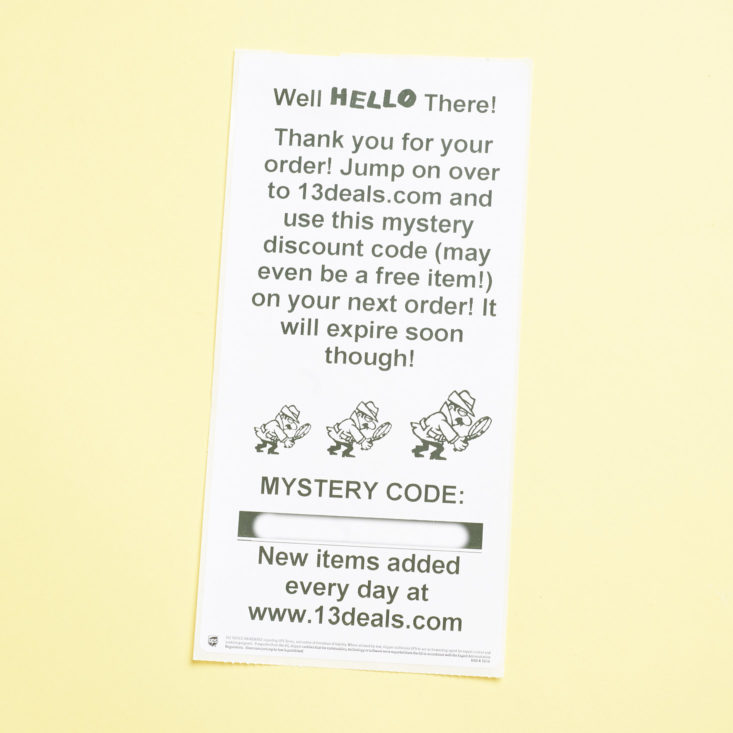 info card for monthly mini mystery box of awesome