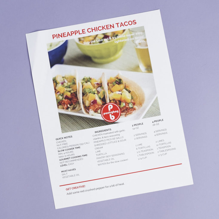 recipe card for Pineapple Chicken Tacos