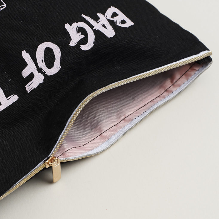 detail of zipper of Bag of tricks cosmetics bag