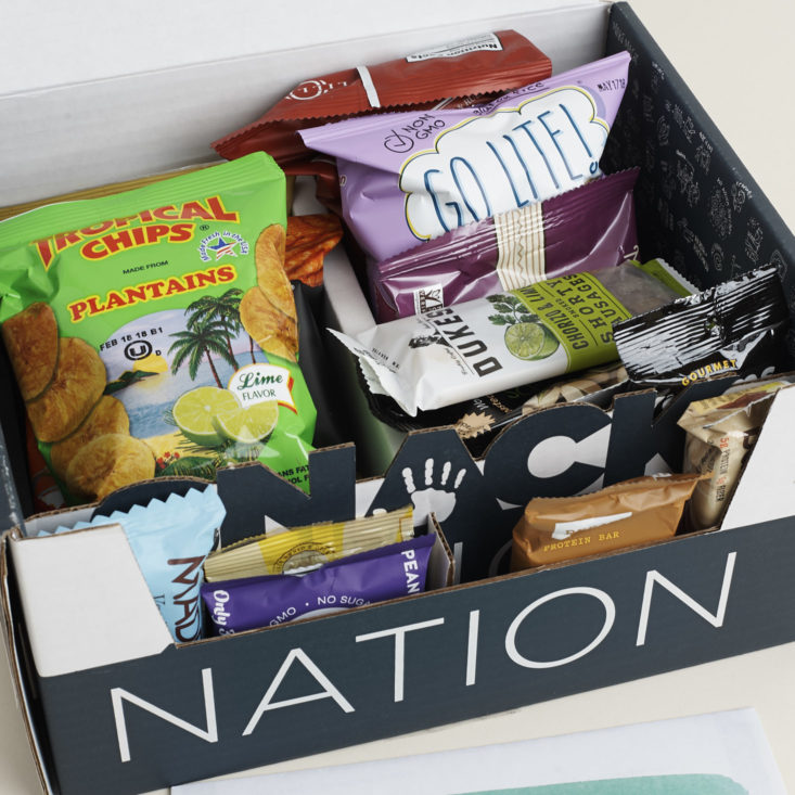 close up of open snack nation box