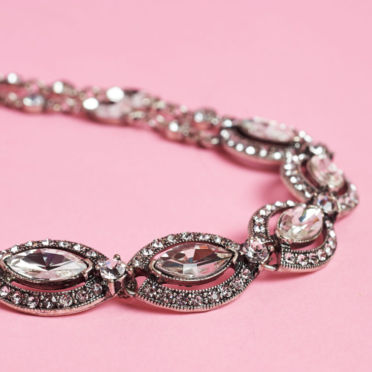 fancy silver holiday necklace up close