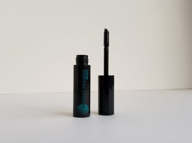 mascara open with wand standing on its lid
