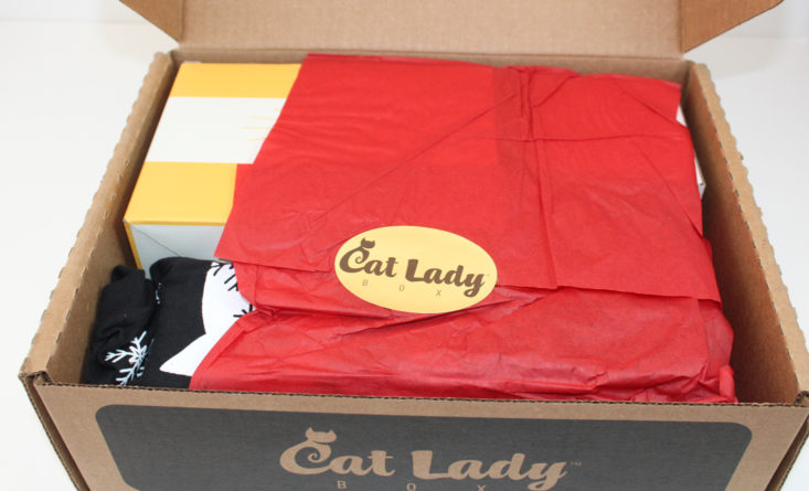 cat lady box open showing tissue paper