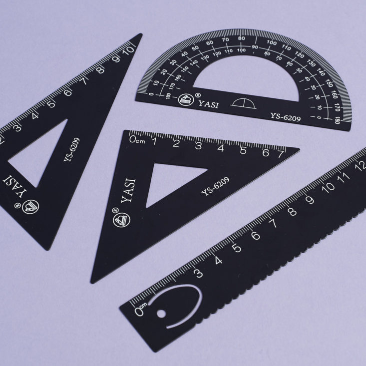 close up of metal ruler set 