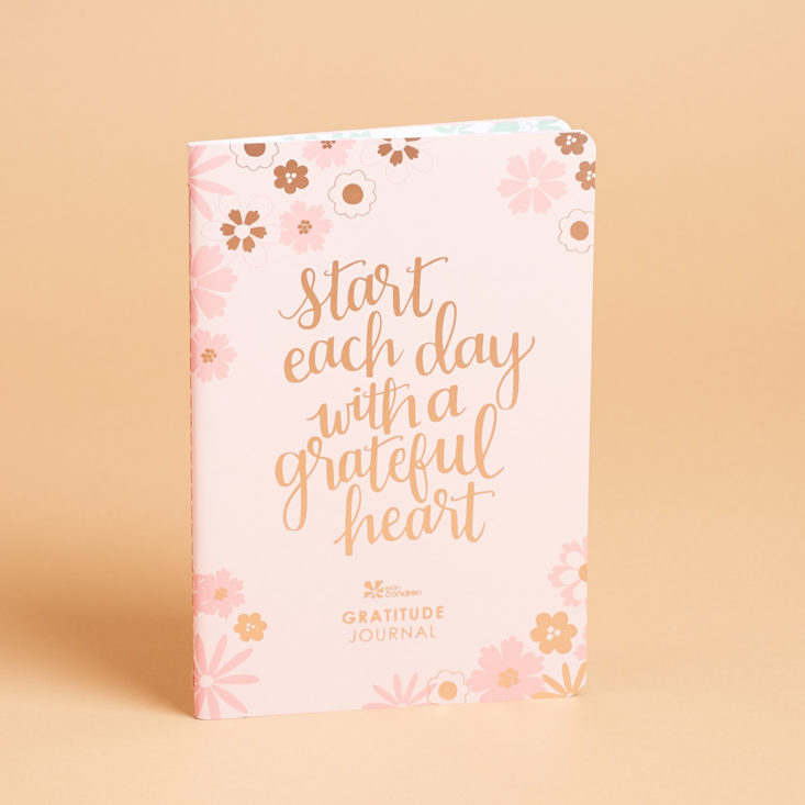 gold metallic and pink greeting card standing on end