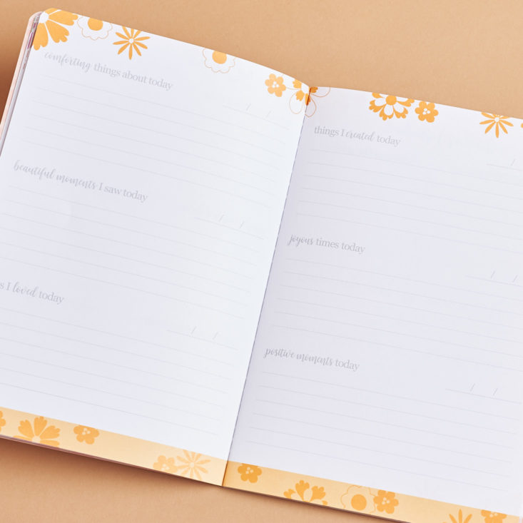 a yellow-trimmed page of prompts from the erin condren gratitude journal