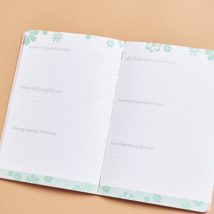 a teal flower trimmed spread from the erin condren gratitude journal