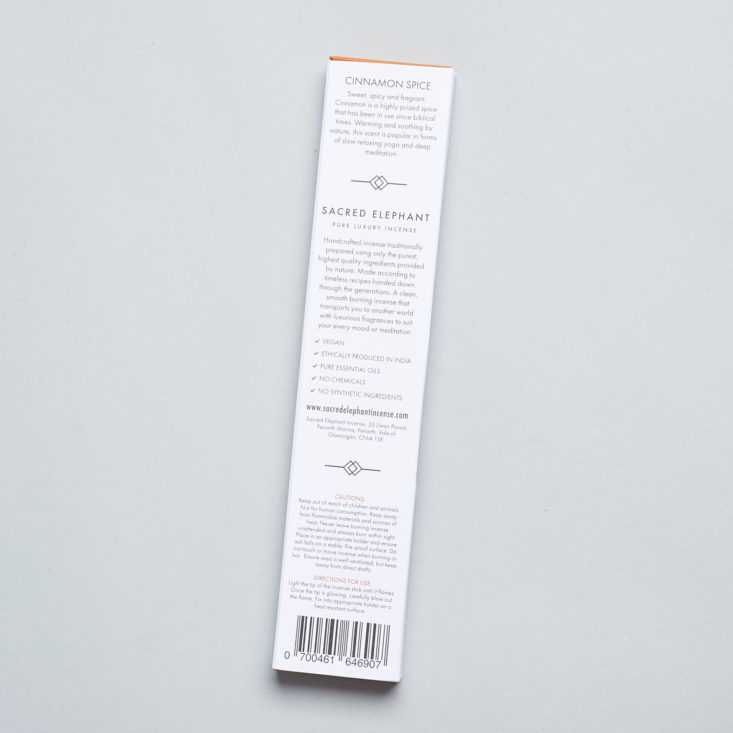 the back of a box of incense sticks