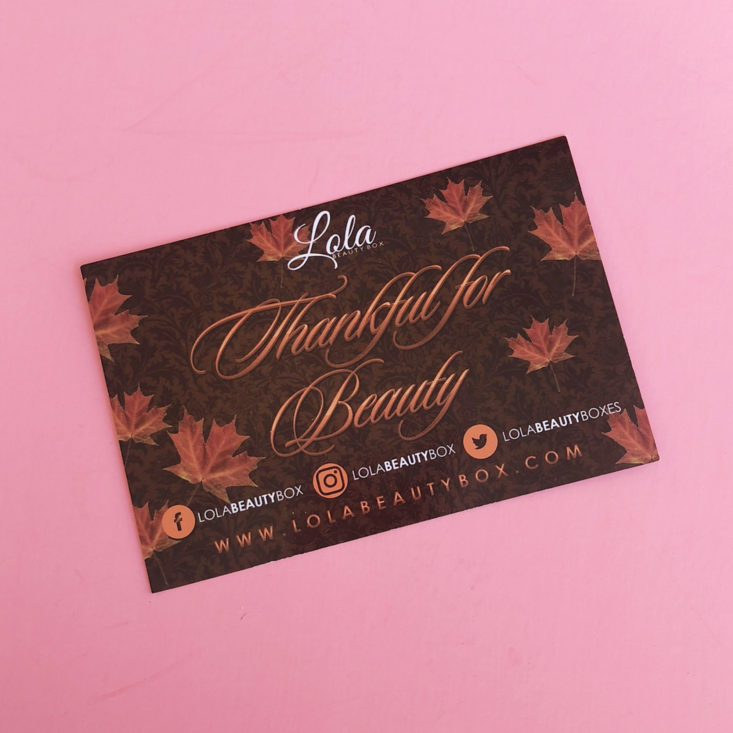 Lola Beauty Box November 2017 - Info Front