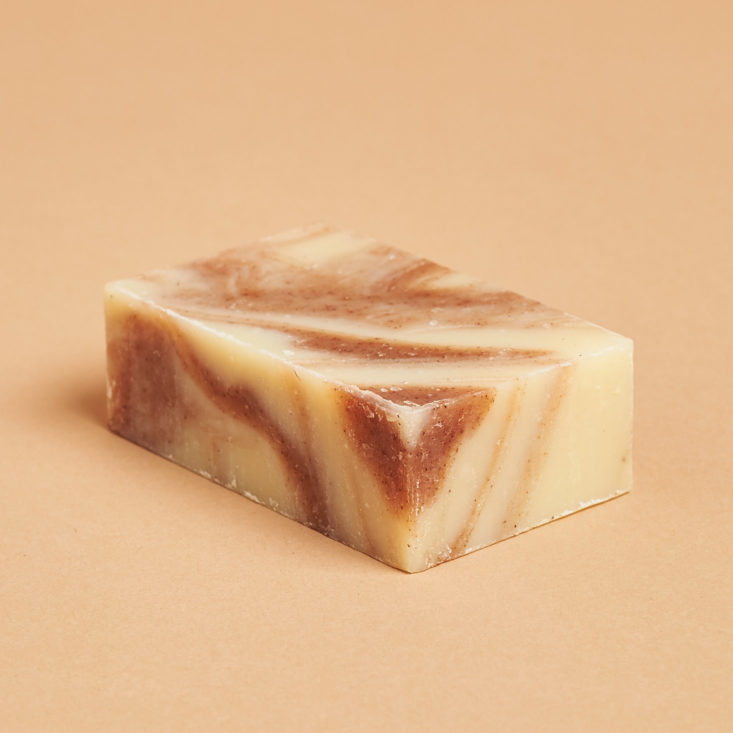 bar of soap with swirls of brown and cream