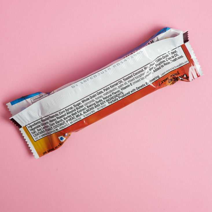 nutrition facts on the side of a peanut granola bar