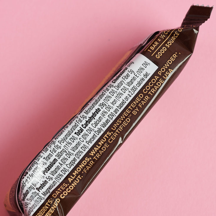 nutrition facts on a larabar package