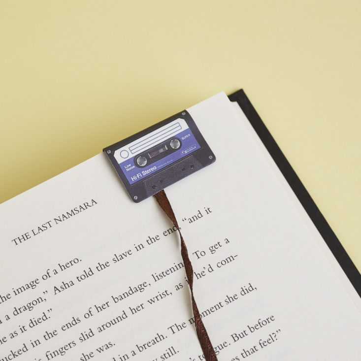 cassette tape bookmark in book