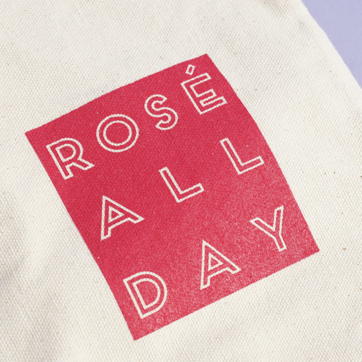 close up of rose all day wine tote graphic