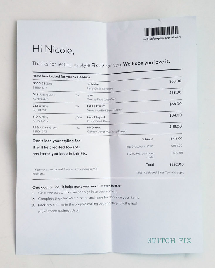 Stitch Fix invoice