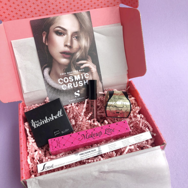 open box of sweet sparkle november 2017 makeup subscription