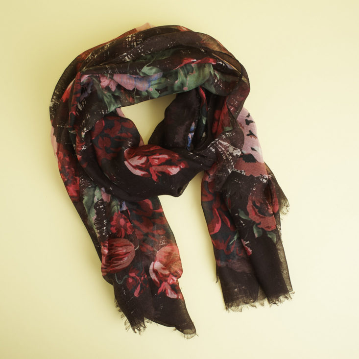 black and pink light floral scarf