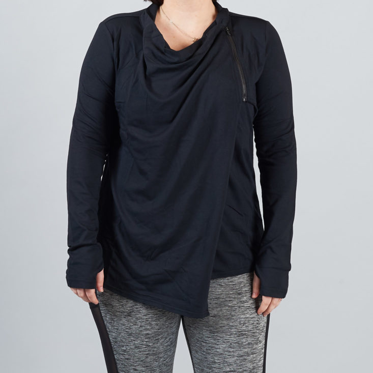 wrap-style jacket on woman