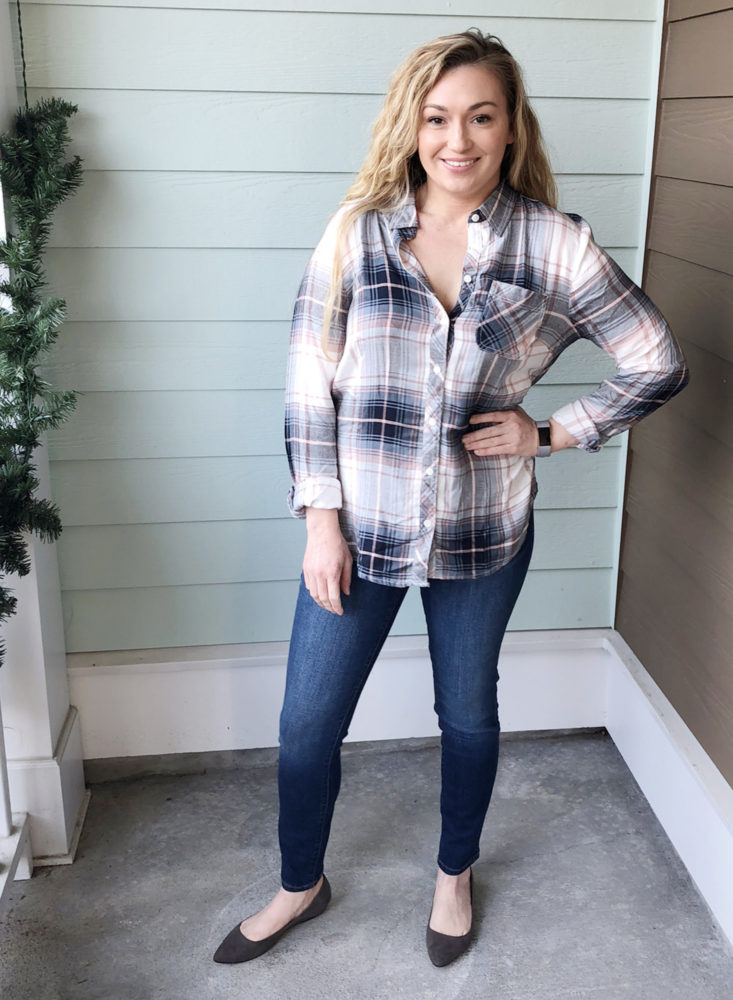 Sable Plaid Top Matinee, beach lunch lounge modeled