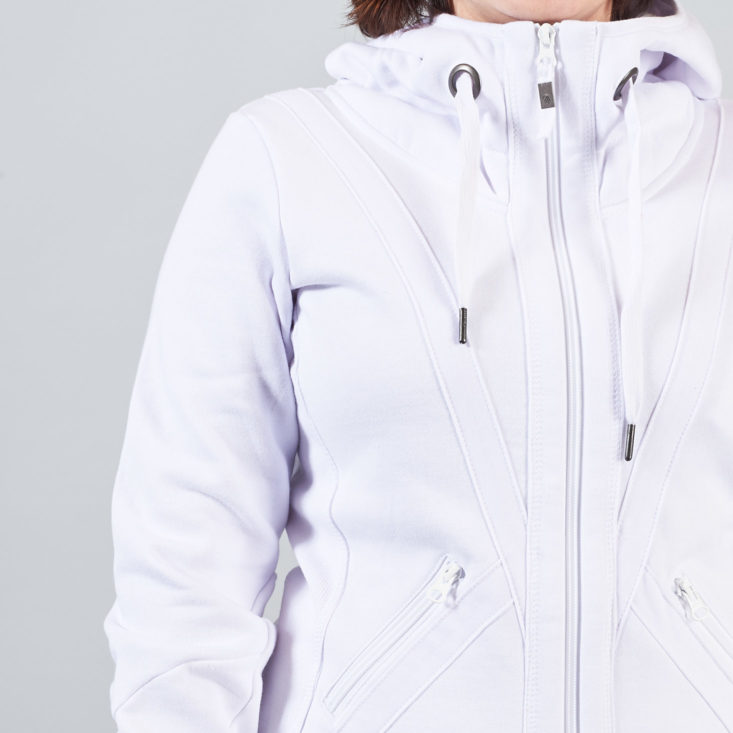 drawstring on white fitness hoodie