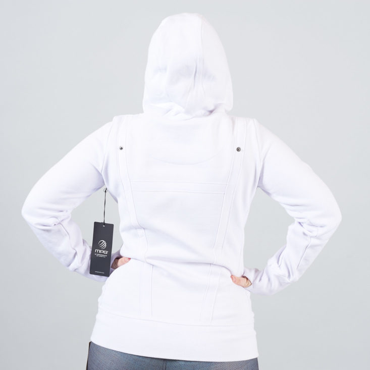 back of white fitness hoodie