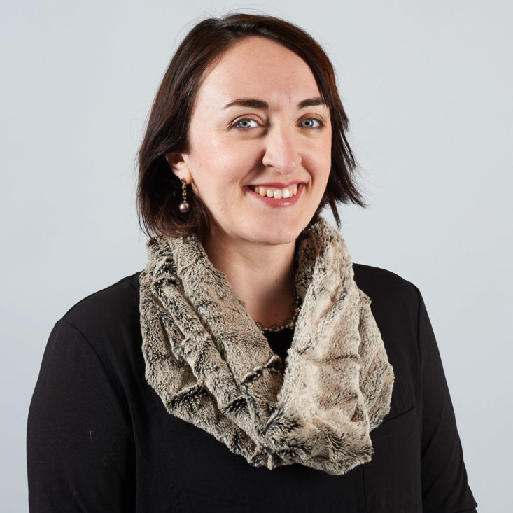 furry single loop circle scarf on model