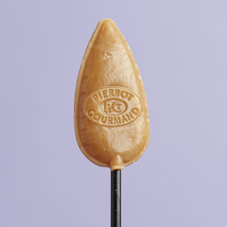 Caramel Duo Lollipops by Pierrot Gourmand, unwrapped