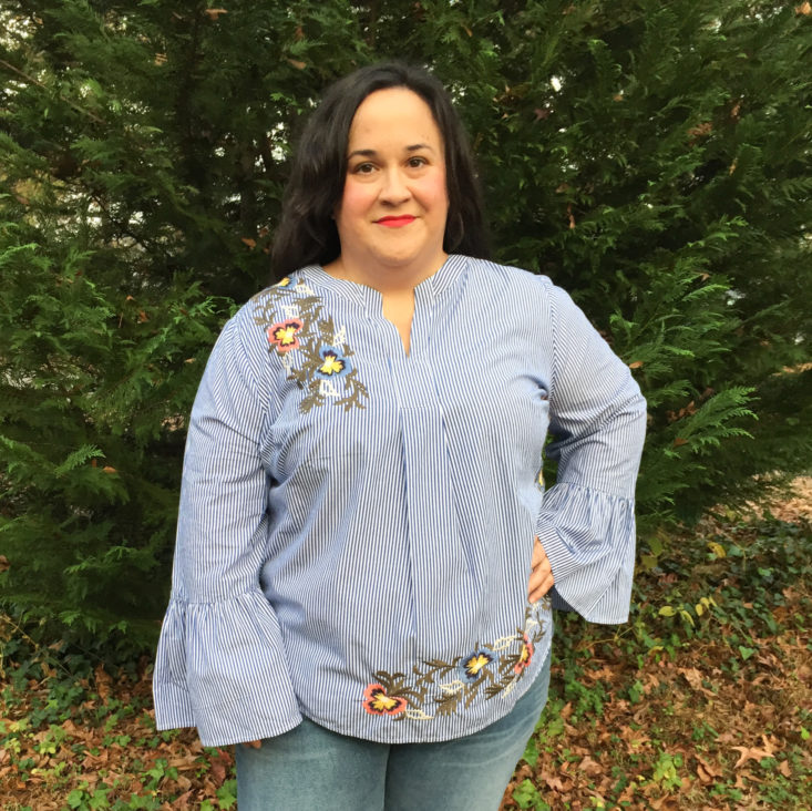 Embroidered Bell Sleeve Top by Caslon