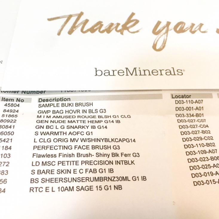 Bare Minerals Mystery Box January 2018 Info Sheet