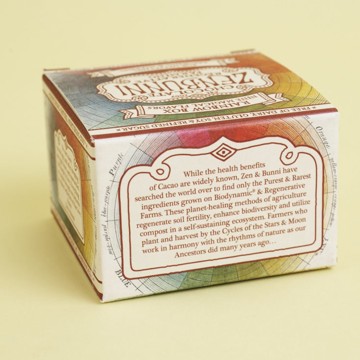 back of ZenBunni Chocolate Rainbow Box