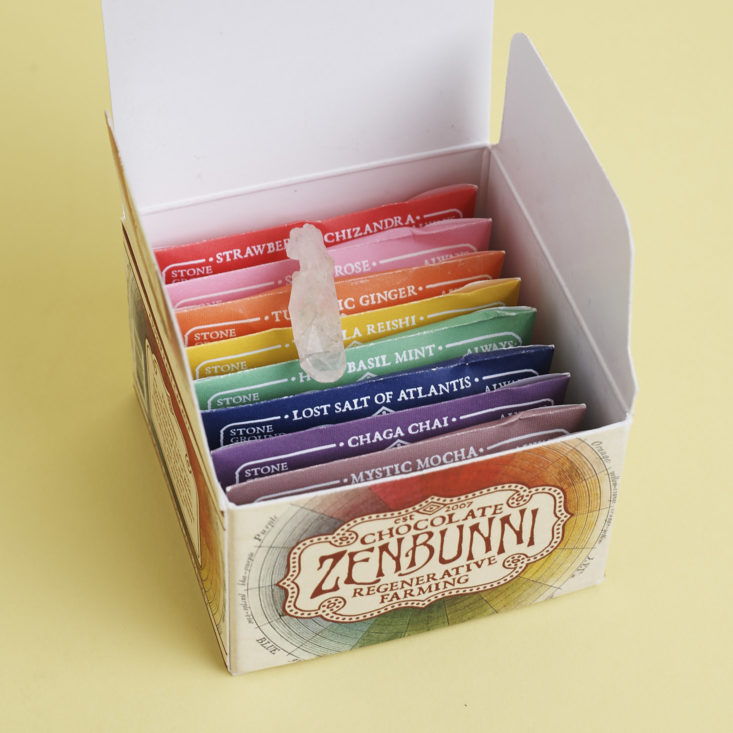 a look inside of ZenBunni Chocolate Rainbow Box with crystal