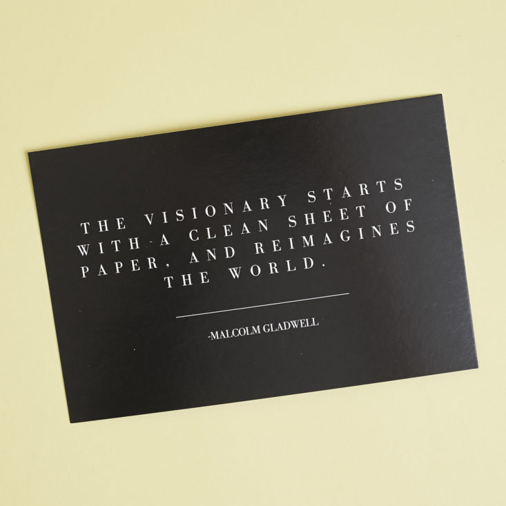 Malcolm Gladwell quote on front of info card