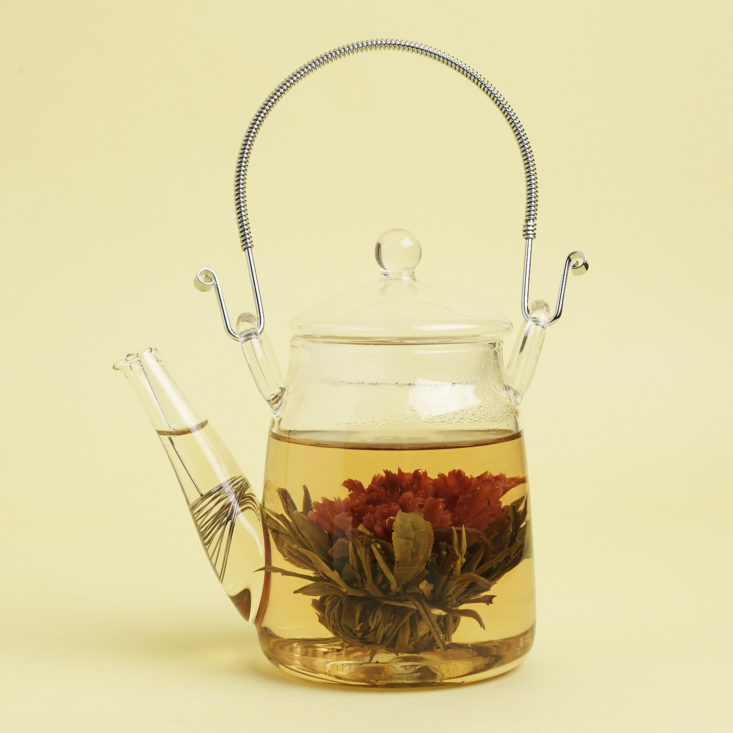 lotus flowering tea ball in teapot